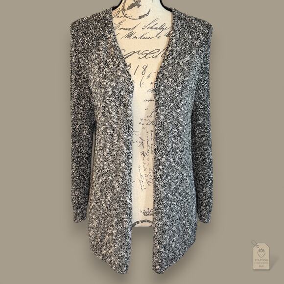 LOFT Sweaters - LOFT Marled Open Front Cardigan Sweater Black White Large L Cotton Blend